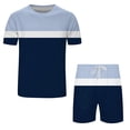 thumbnail image 3 of Pxiakgy suits for men Mens Spring Summer Leisure Sports Breathable Absorbing Stitching Printed Short Sleeve Shorts Two Piece Set Men Suits Navy Blue + 3XL, 3 of 5
