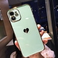 thumbnail image 3 of for iPhone 11 Case Plating Love Heart Phone Case TPU with Full Unique Full Camera Lens Protection Reinforced Corners Fun Cute Side Small Pattern Electroplate Case,Mint Green, 3 of 14