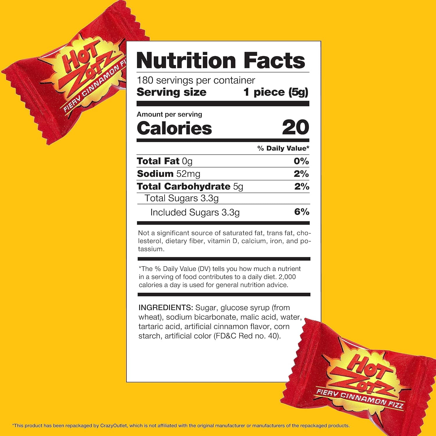 CrazyOutlet Hot Zotz Hard Candy, Fiery Cinnamon Fizz, Bulk Pack 2 Pounds