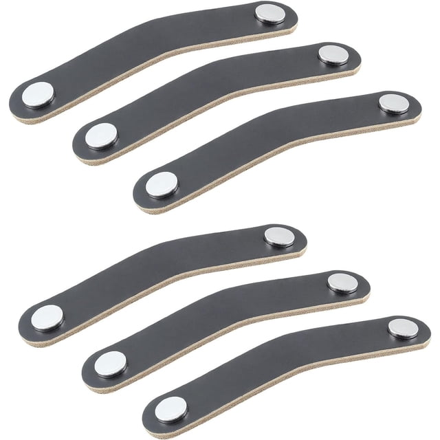 6 manijas de cuero para muebles, tiradores de cajones de cuero de 5,5 pulgadas, perilla de cajón de estilo moderno, manija de cuero para cajones de tocador (negro)