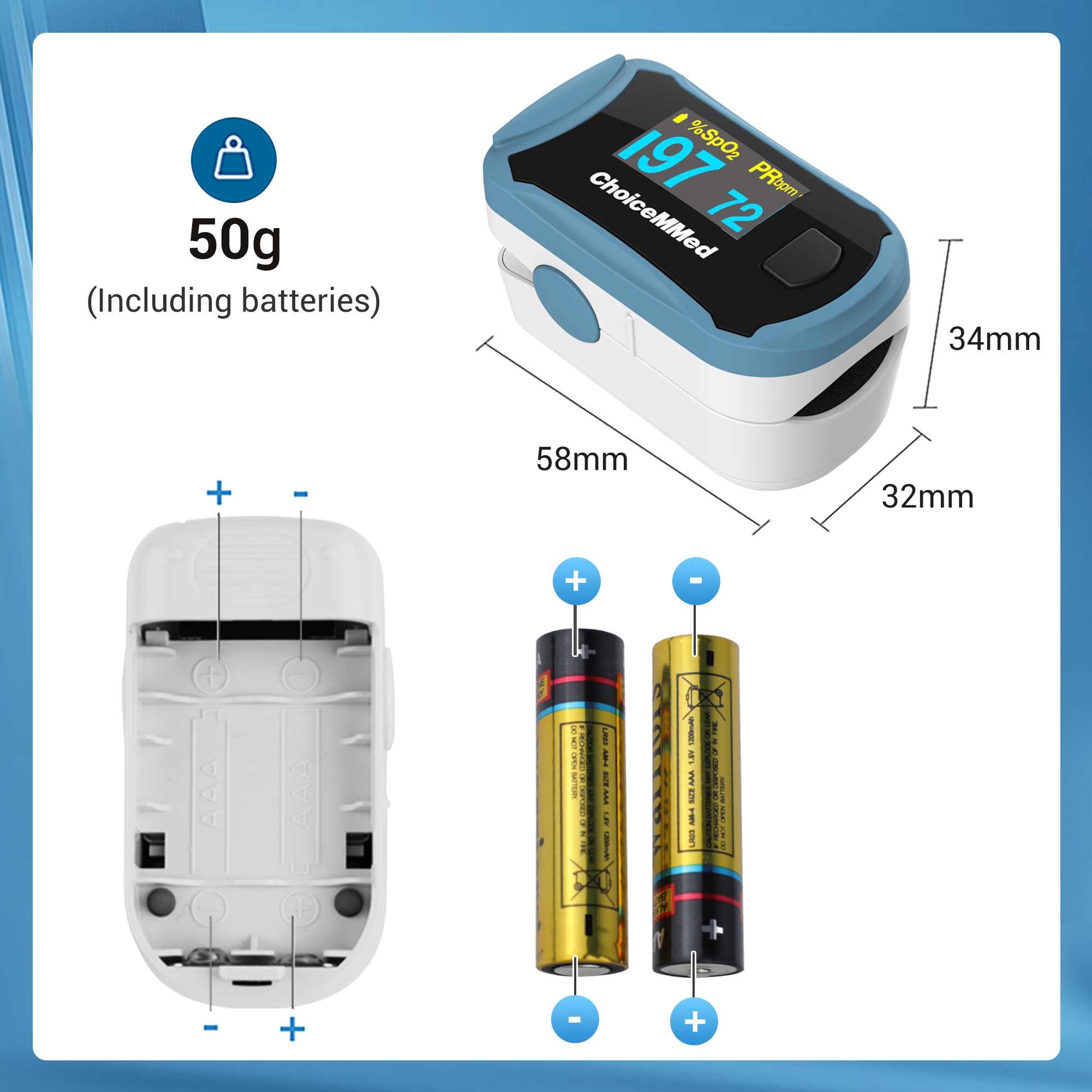 ChoiceMMed C29 Pulse Oximeter - Fingertip Pulse Oximeter Blood Oxygen Saturation Monitor - Large OLED Screen SPO2 Monitor with Lanyard and Carrying Case