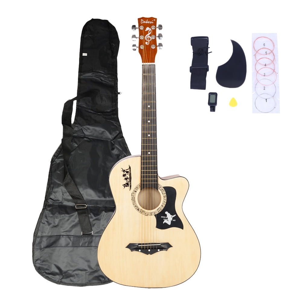 Lowestbest Exquisite Basswood Guitar with Bag, Straps, Picks, LCD Tuner, Pickguard, String Set, Wood