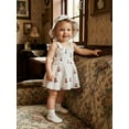 thumbnail image 6 of BemeyourBBs 2Pcs Newborn Baby Girl Summer Clothes Smocked Outfit Romper Dress Sleeveless Square Neck Floral Cherry Print Smocked Dress Sunhat Set, 6 of 9