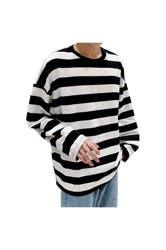 Men's Long Sleeve Sweatshirts, Crewneck Stripped Shirts, Csaul Fall Streetwear