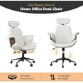 thumbnail image 4 of Merluxy Home Office Chair with Wheels and Bentwood Arms, PU Leather Swivel Desk Chair with Lumbar Support and Headrest, Height Adjustable Modern Computer Chair for Office, Study, White, 4 of 6