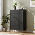 thumbnail image 1 of BeesClover 5 Drawer Dresser, Wood Chest of Drawers Organizer Storage with Gold Handle, Tall Storage Cabinet, Modern Design Dresser for Bedroom, Living Room, Closet, Hallway, Entryway, 1 of 7
