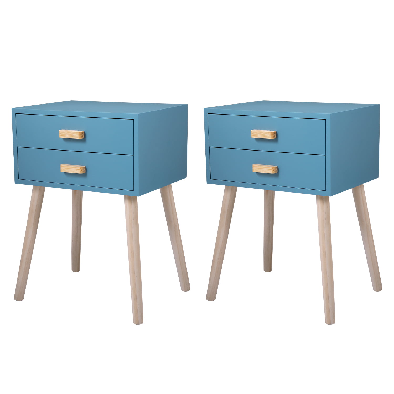 JAXPETY Mid Century Modern Nightstand Set of 2, 2 Drawers Wood Bedside End Table for Bedroom Living Room, 24.8" H, Light Blue