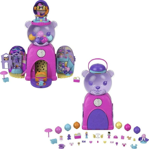 Polly Pocket Travel Toys, Gumball Bear Playset, 2 Dolls and Accessories