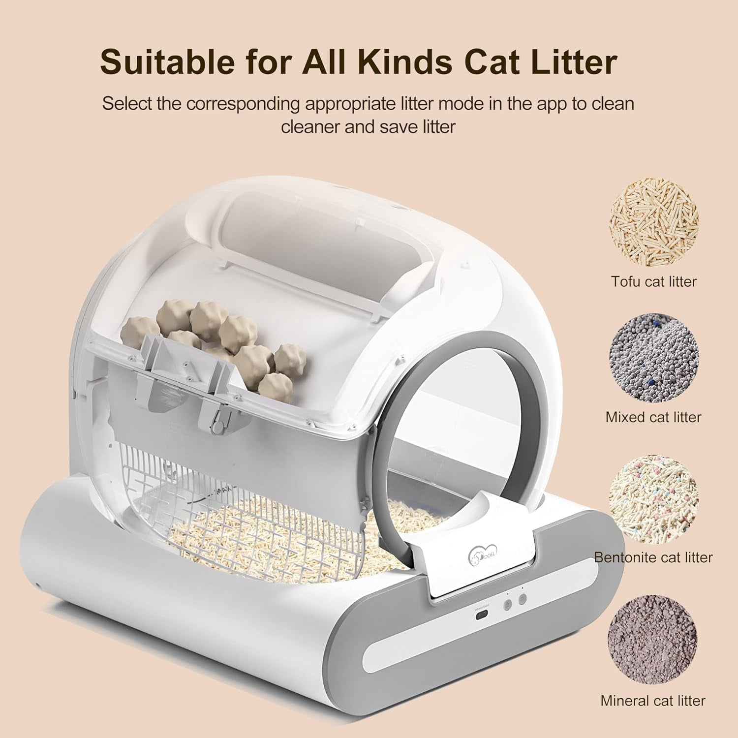 DOEL Self Cleaning Smart Cat Litter Box, 65L Automatic Cat Litter Box with APP Control and Integrated Safety Protection
