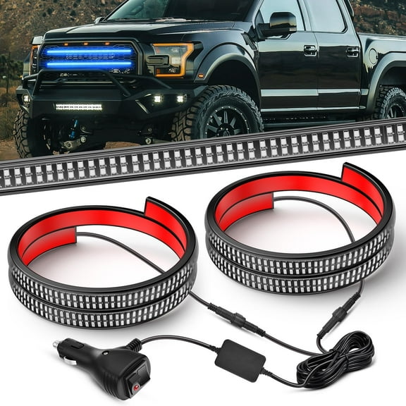 Nilight 2PCS 24 inch Truck Grill Strobe Lights Strip 384 LED Emergency Light Blue Flexible Side Flashing Warning Caution Safety Waterproof Lighting Kit for Trucks Tow