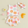 thumbnail image 3 of Bagilaanoe 3pcs Newborn Baby Girl Shorts Set Flower Sleeveless Tank Tops + Shorts + Hairband 3M 6M 12M 18M 24M Infant Casual Summer Clothes, 3 of 8