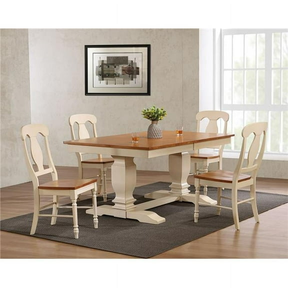 Iconic Furniture RT82-TR-CH53-CL-BI 5 42 x 64 x 82 in. Double Pedestal Transitional Antiqued Napoleon Back Chair Dining Set with Caramel & Biscotti Finish - 5 Piece
