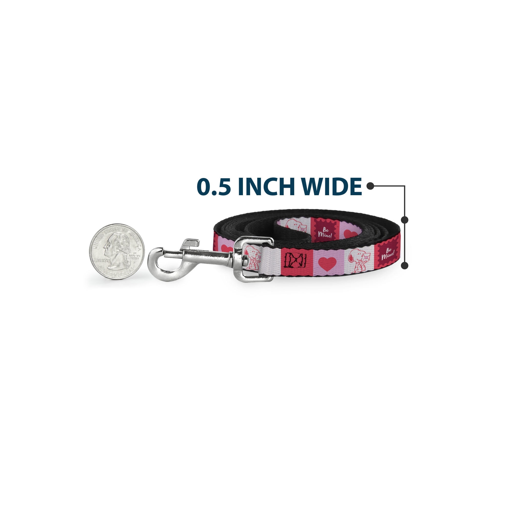 Peanuts Worldwide LLC Pet Leash, Dog Leash, Peanuts Snoopy Be Mine Valentine Pose and Icons White Reds, 6 Feet Long 1.0 Inch Wide