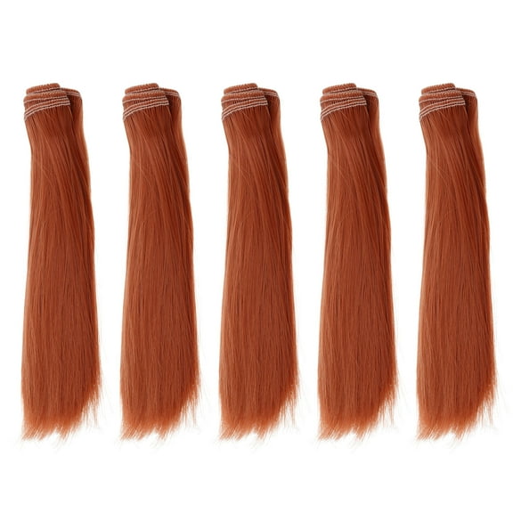 Uxcell 15cm Doll Hair Wefts, 5Pcs Synthetic Straight Hair Doll Wigs, Red Brown