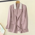 thumbnail image 4 of Women Casual Suit Coat Notched Lapel Long Sleeve Patchwork Color Suit Jacket Double Breasted Flap Pockets Loose Fit Office Lady Outwear, 4 of 8