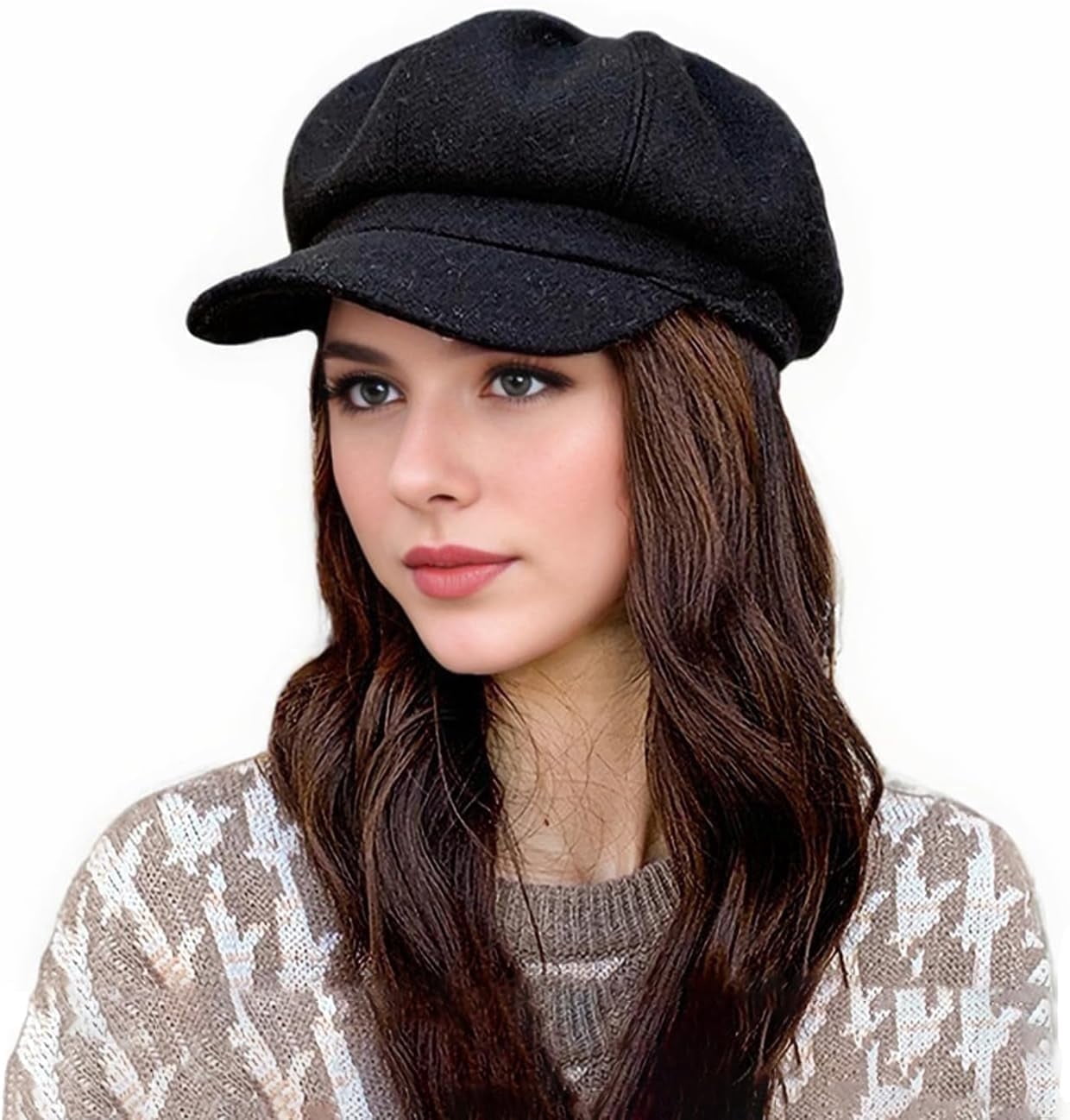 HAT: Black & White Chic Plush-Lined Corduroy Beret, NWOT Black Corduroy Newsboy Hat Women, Flat Cap Baker Boy Cotton  main image 3