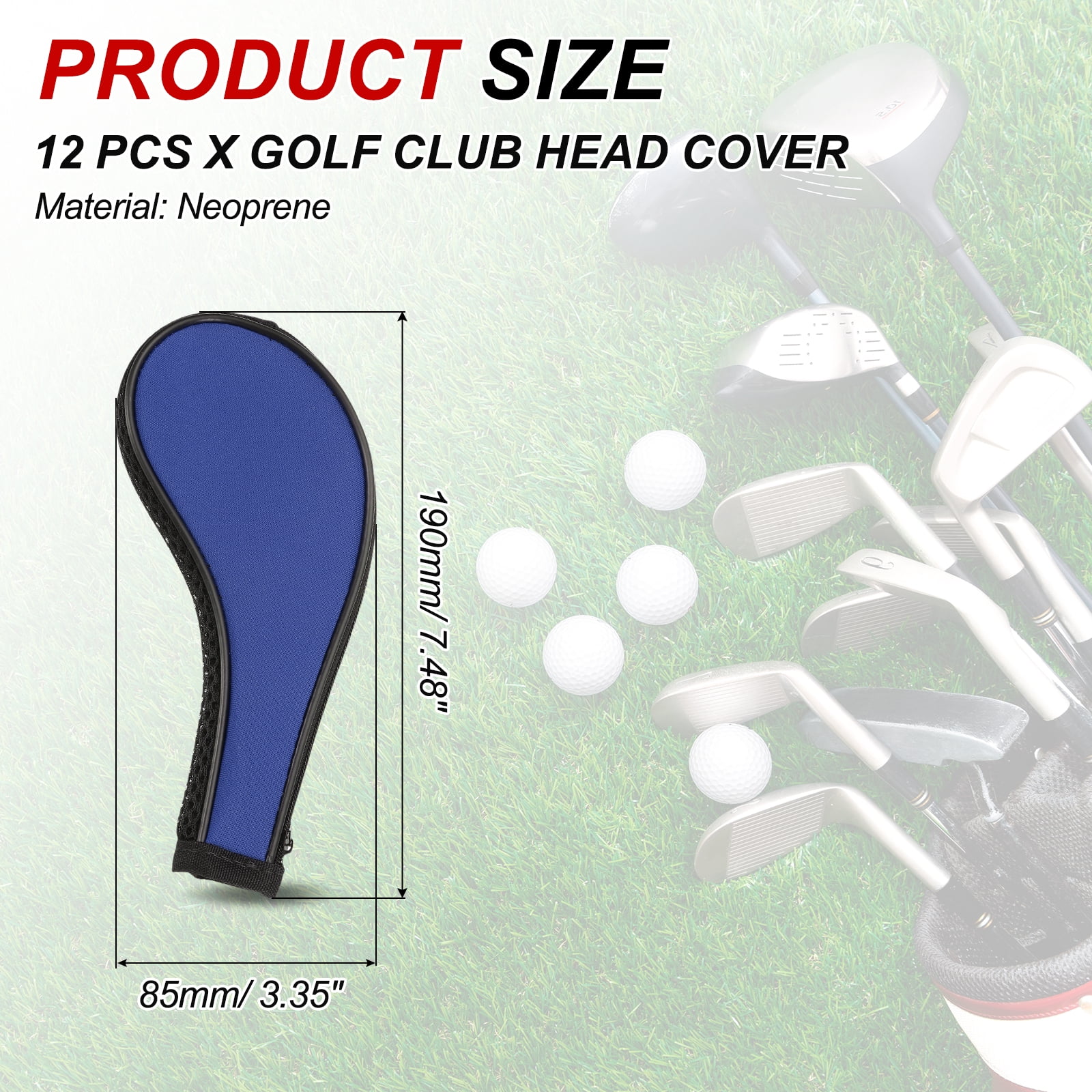 Golf Club Head Cover, 12 Pcs Neoprene Driver Headcover Golf Lovers Gifts for Men Women Blue/Black