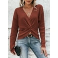 thumbnail image 4 of Pink Queen Spring Sweaters for Women 2026 Pullover Sexy V Neck Long Sleeve Twist Knot Cropped Knit Tops, 4 of 9