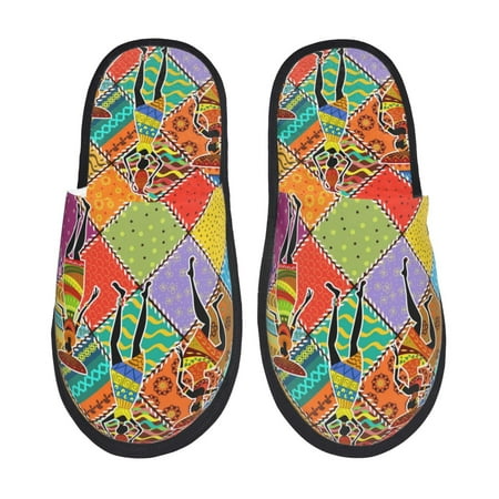 

Fuzoiu Dancing African Womans Print Unisex Furry Slippers Plush Indoor Shoes Trendy House Slippers Anti-Skid EVA Sole House Shoes for Home Office and Travel -Large
