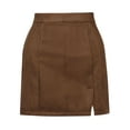 thumbnail image 5 of Deago Women's High Waist Faux Suede Side Split Bodycon Short A Line Mini Pencil Skirt (Brown, XL), 5 of 9