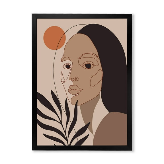 Designart 'Retro Minimal Portrait of Young Girl' Modern Framed Art Print