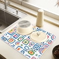 thumbnail image 2 of Yayeee Dish Drying Mat for Kitchen Counter 16" x 18" Microfiber Super Absorbent Coffee Decorative Pad, Blue Retro Pattern, 2 of 9