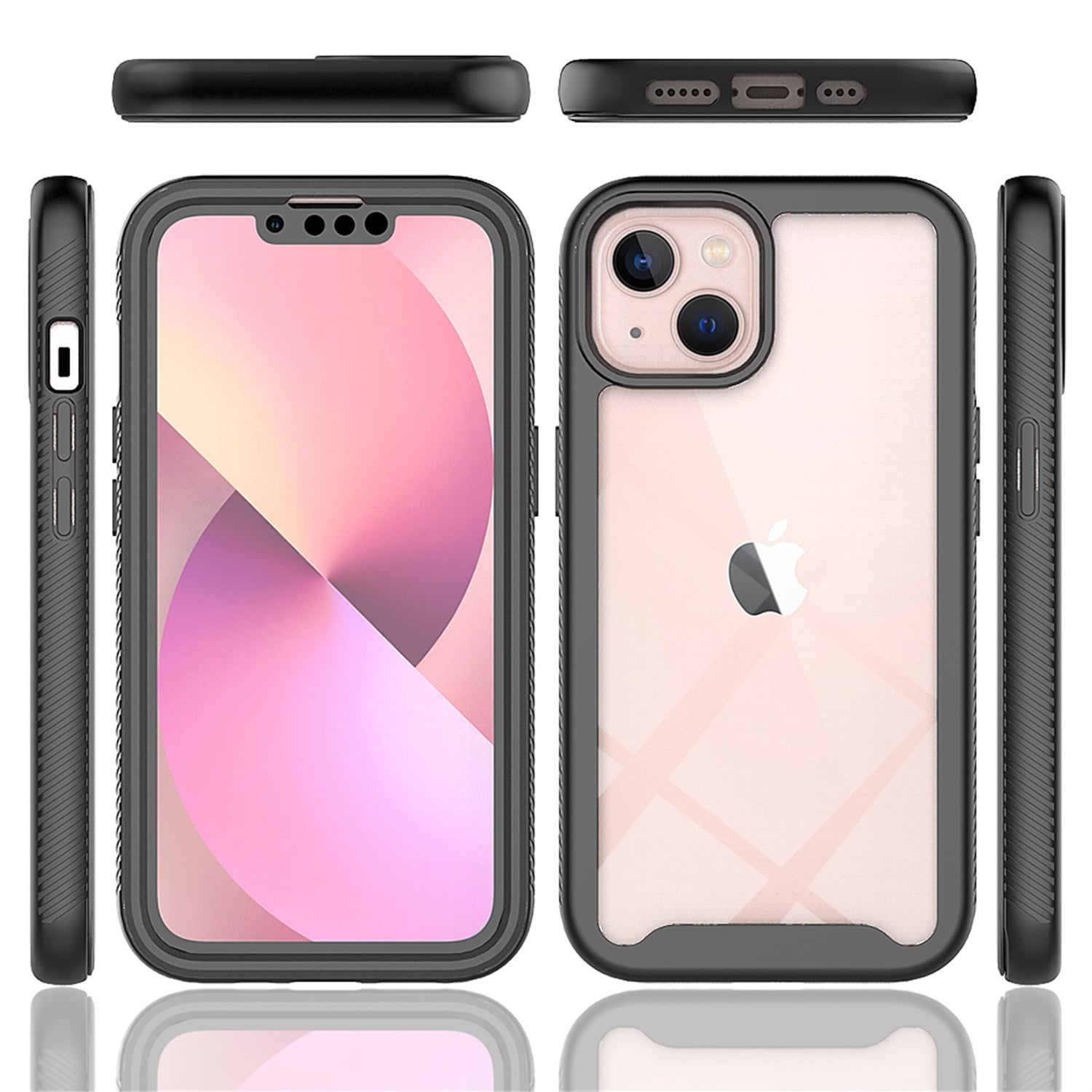 Allytech for iPhone 14 Plus Case with Built-in Screen Protector, Clear Back Anti-Slip Rugged Two-Layer Protective Case for Apple iPhone 14 Plus 2022(6.7 inch), Black