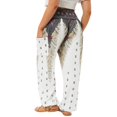 thumbnail image 3 of Pantalones sueltos para mujer, pantalones largos informales fruncidos de cintura alta con bolsillo lateral para uso diario, espalda blanca de plumas L, 3 of 3