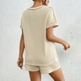 thumbnail image 5 of pstuiky 2 Piece Sets for Women Dressy Summer Solid Color Lightweight Pajamas Sets Casual Loose Fit Crew Neck Short Sleeve Sleepwear with Shorts Womens Loungewear Set Beige XS, 5 of 7