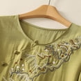 thumbnail image 4 of DeHolifer T-Shirts for Women Plus Size Cotton Linen Half Sleeve Embroidered Crewneck Casual Loose Blouse Green 2XL, 4 of 7
