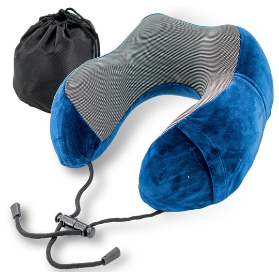 Ergonomic Travel Neck Pillow – Premium Memory Foam with 360-Degree Support, Cooling Mesh Cover, Adjustable Straps & Phone Pocket, Compresses to 5" Bag for Flights, Road Trips & Camping
