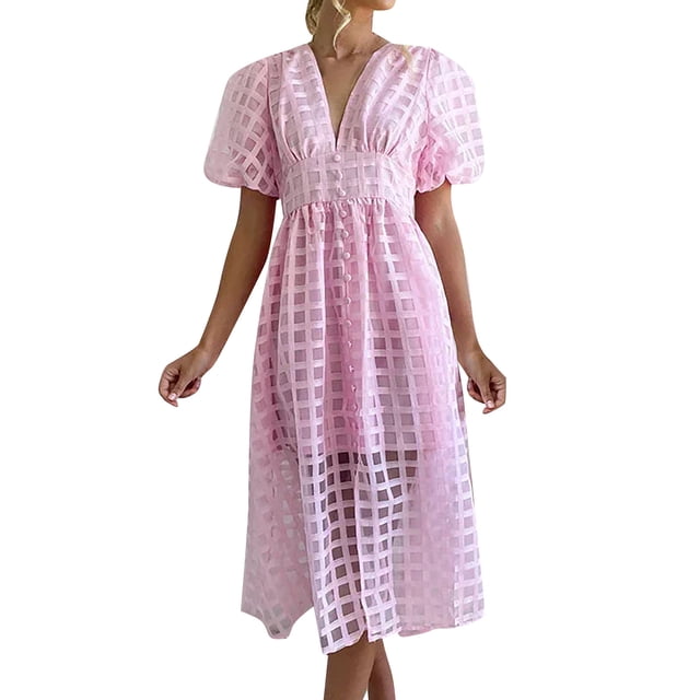Ketyyh-chn99 Robes d'Été pour Femmes Grande Taille Robe Mini Robe de Fête Robe de Plage Robe d'Automne Décontractée Ample Robe Mini Rose,m