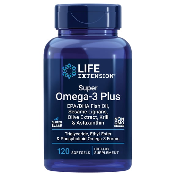 Life Extension Super Omega-3 Plus EPA/DHA Fish Oil, Sesame Lignans, Olive Extract, Krill & Astaxanthin - Heart, Brain & Joint Health Support - Gluten-Free, Non-GMO - 120 Softgels