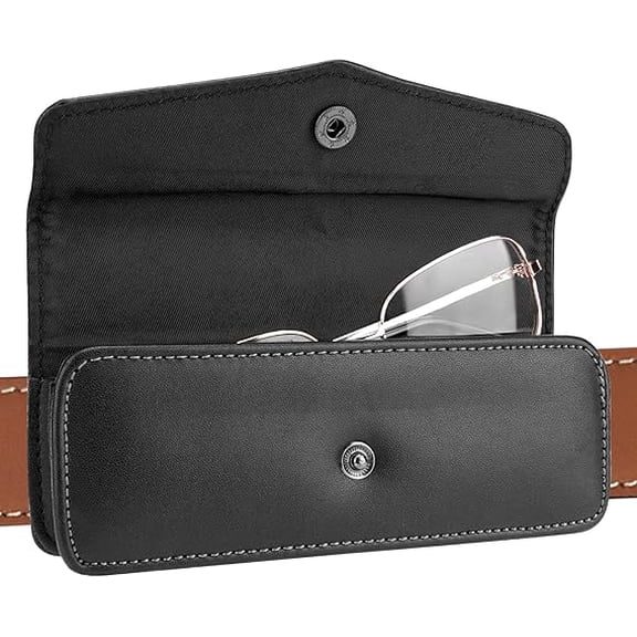 Anewi Belt Clip Eyeglasses Case, Black Vegan Leather Portable Eyewear Storage Bag for Reading Glasses and Nearsighted Frames, Slim Travel Pouch, 1 Pack