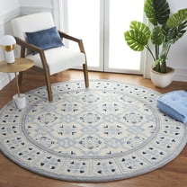 SAFAVIEH Bella Noelle Bordered Area Rug, Ivory/Blue, 7' x 7' Round
