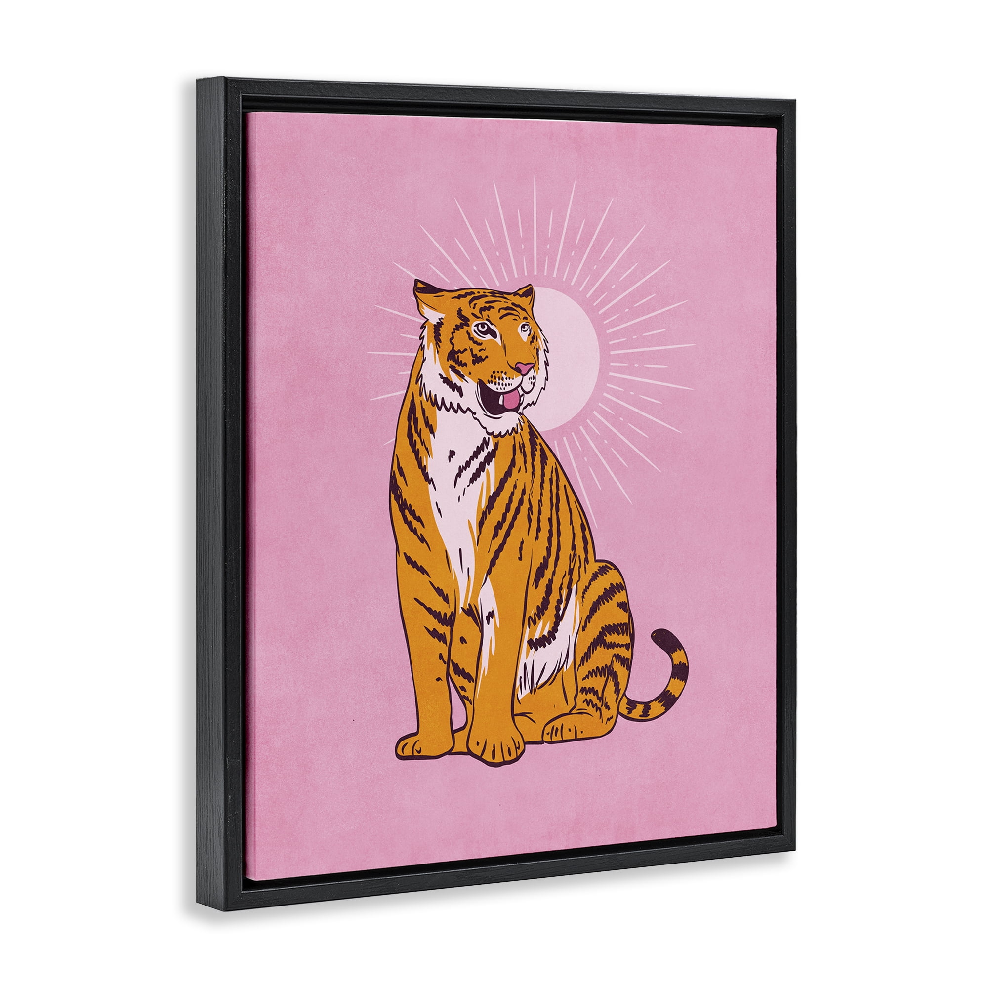 Stupell Industries Preppy Tiger on Pink Animals Painting Black Floater Framed Canvas Art Print Wall Art, 25 x 31