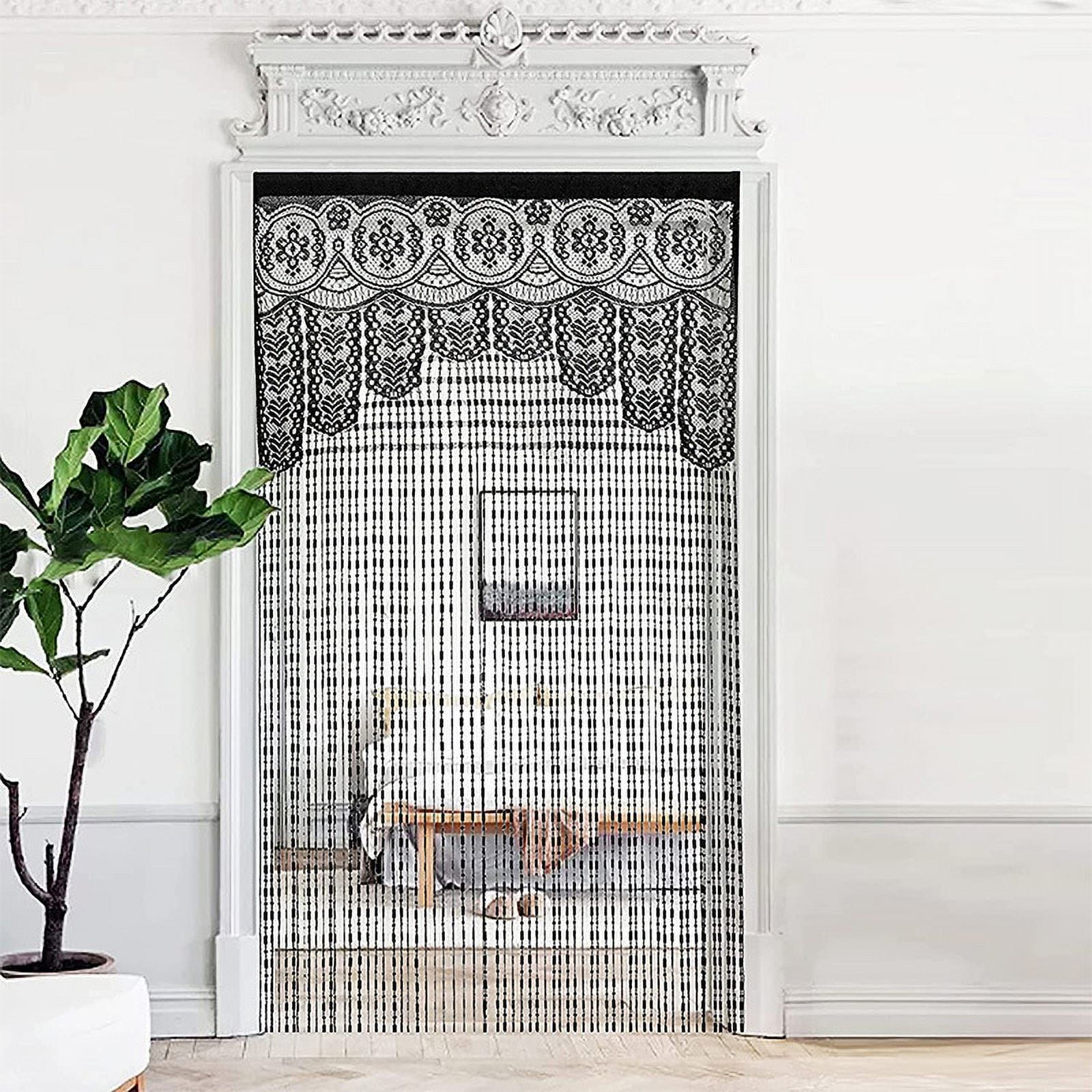 Crochet Lace String Door Curtain Boho Beaded Tassel Doorway Curtain