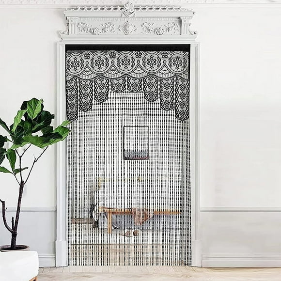 Xiao Hua 1 Pcs Macrame Lace Door String Curtain for Doorways,Room Divider Doorway Hippie Window Panel Room Divider Wall Closet Curtains for Bedroom Closet Door Drapes Decorations ，39×79in,Black