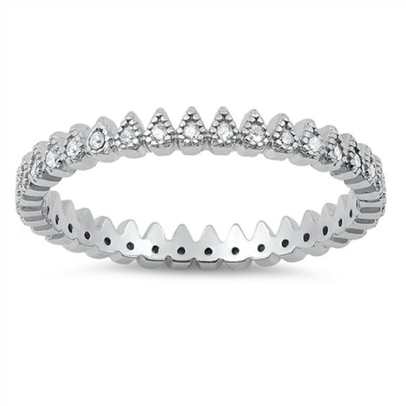 Clear Cubic Zirconia Teardrop Eternity Band Ring Sterling Silver Size 4