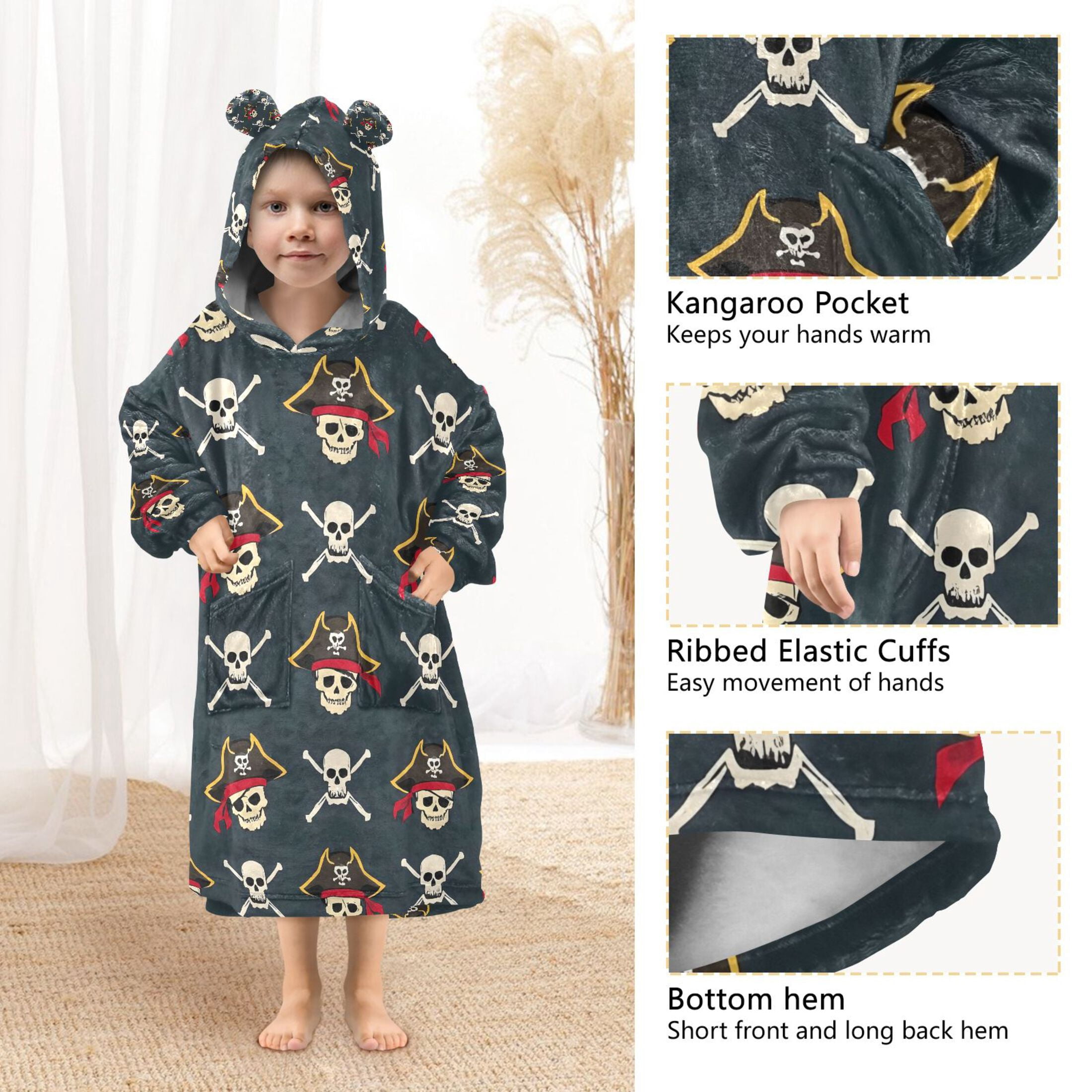 joogoo Wearable Blanket Hoodie for Cool Skull Pattern Oversized Sherpa Hooded 3-14 YR M