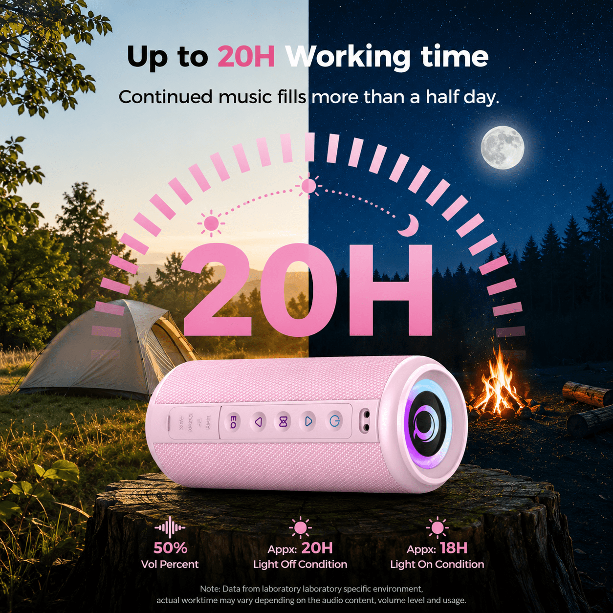 Cillso Portable Bluetooth Speaker, 2026 Bluetooth 5.4, 20W HD Stereo Sound, 20H Playtime, RGB LED Lights, IPX7 Waterproof, TWS Pairing, Wireless Outdoor Speaker for Home, Party, Camping (Pink)