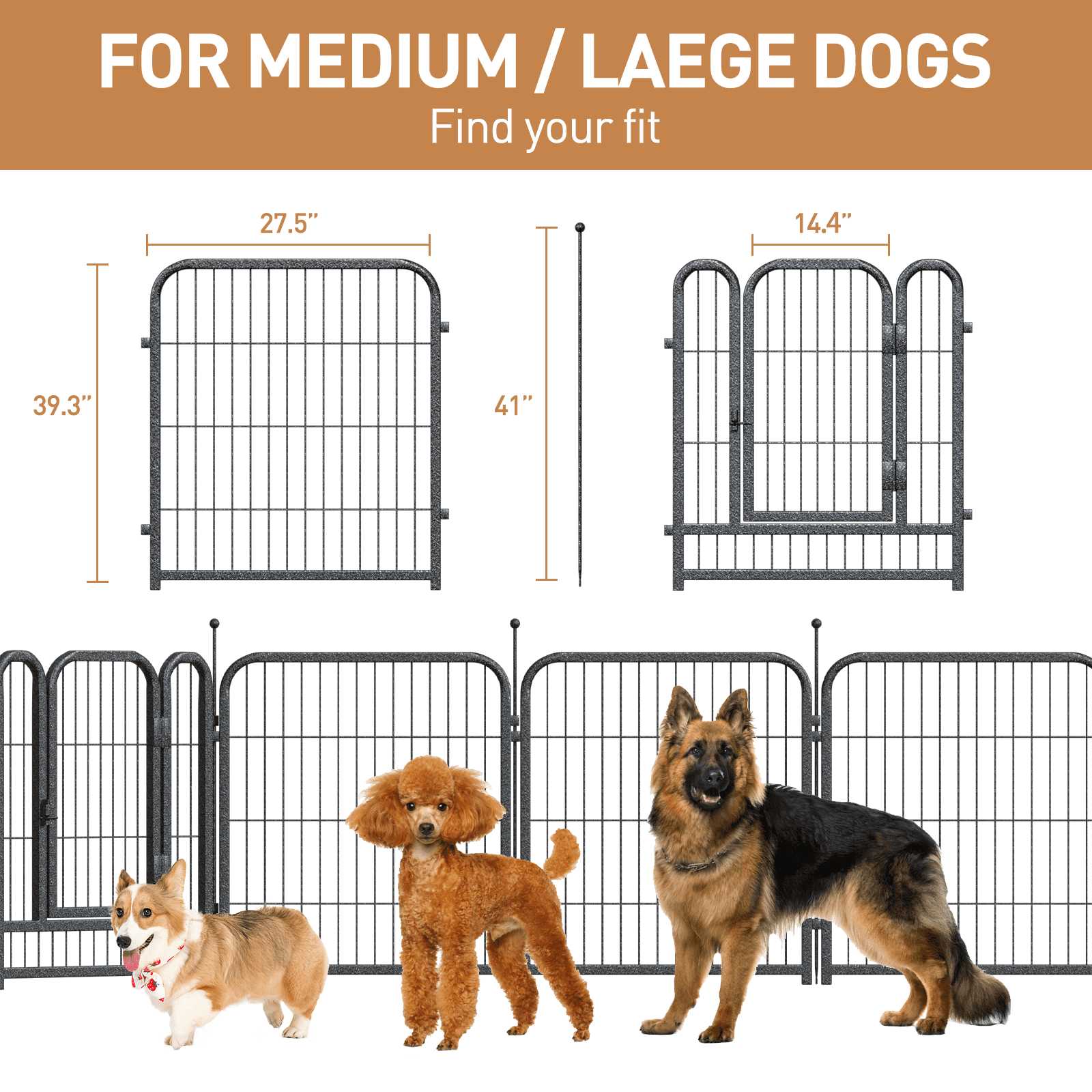 Petorldog 40" Metal Dog Playpen, 16 Panels, Portable Fence for Small/Medium Dogs - Indoor/Outdoor Use (Black-Silver)
