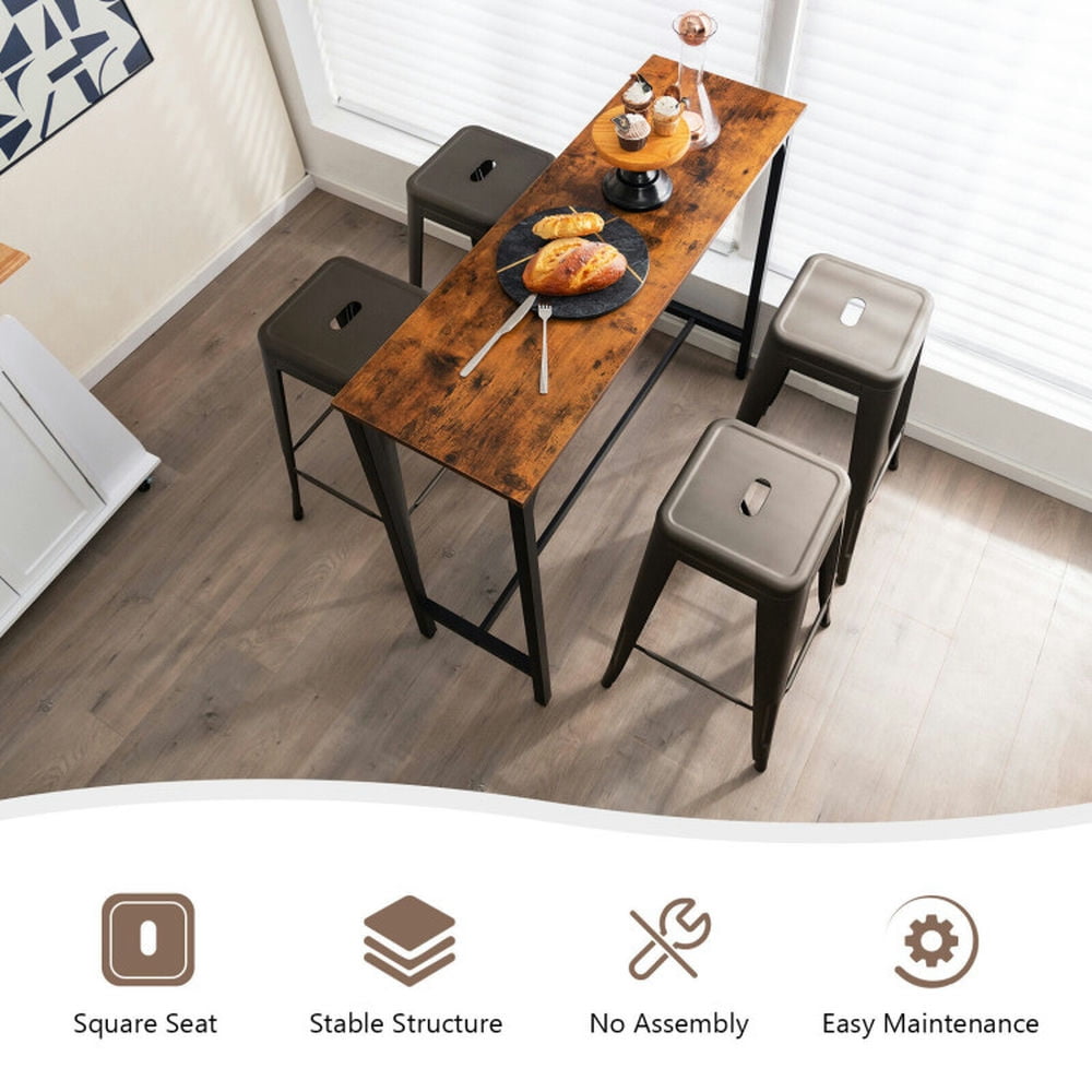 Demi Bonn 30" Set of 4 Bar Stools with Square Seat and Handling Hole, Modern Dining Chair, Brown