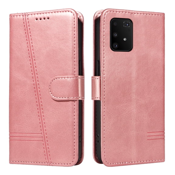 Flip Case for Samsung Galaxy S10 Lite, 360 Degree Protection Shockproof PU Leather Wallet Phone Cover, Kickstand and 3 Card Slots, Rose Gold