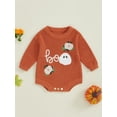 thumbnail image 4 of Baby Toddler Boys Girls Halloween Knit Romper, 0 3 6 9 12 18 Months Long Sleeve Crew Neck Pumpkin Ghost Bodysuit Sweater for Casual Daily, 4 of 9