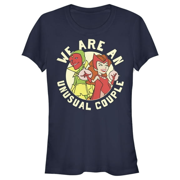 Junior's Marvel WandaVision Unusual Couple  Graphic Tee Navy Blue Medium