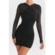 thumbnail image 5 of Minivestido ajustado de dos capas para mujer, traje Sexy de malla transparente con cremallera, manga larga, Espalda descubierta, para fiesta y Club nocturno, 5 of 5