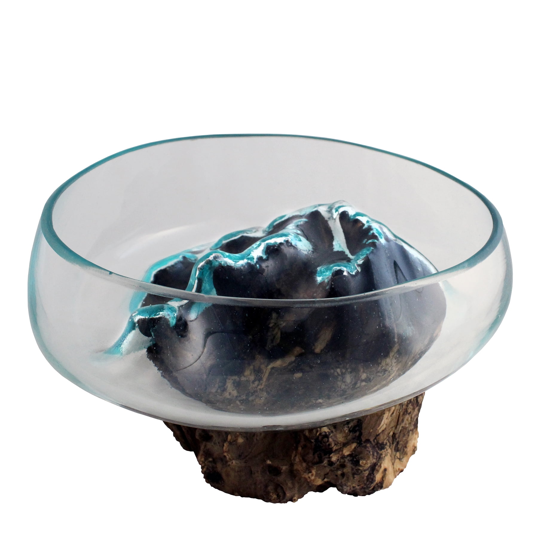 Cohasset Molten Sculpture – Handcrafted Teak Wood Base With Recycled Glass | Approx. 8" Wide, Unique Art Piece For Succulents, Candles Or Decor 3 thumbnail image