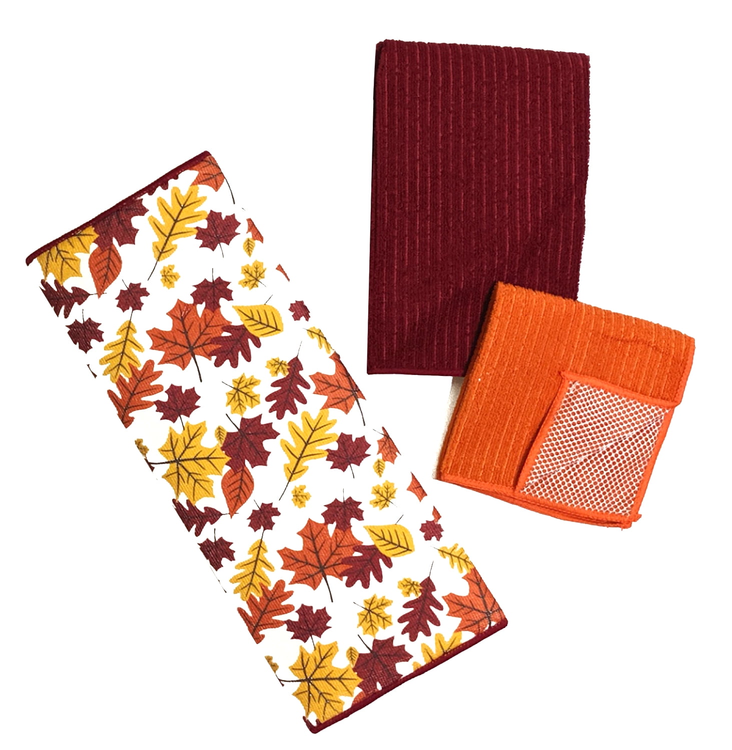 Kane Home 3Count Kitchen Set Drying Mat, Towel and Dishcloth Fall
