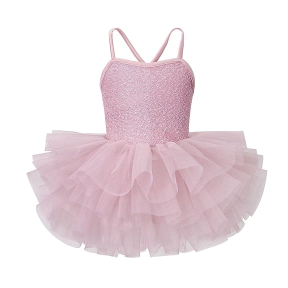Girls Glitter Tutu Ballet Dress Kids Princess Costume Crisscross Back Snap Closure Sweetheart Neckline Sleeveless Pink 1-6 Years,Size 2-3T